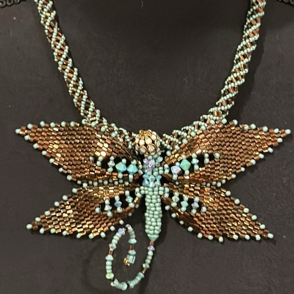 Exquisite Dragonfly RARE brand Vintage Swarovski Crystal Glass Beaded Necklace - Picture 5 of 17